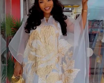Elegant African Bubu Wedding Guest Dress Nigerian Party Kaftan Celebrant Photoshoot Birthday Reception Gala Dinner All White Party Outfit