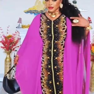 Robe d&#39;invité de mariage africaine Bubu caftan strass broderie devant + dos Tenue de soirée nigériane anniversaire fiançailles dîner diplômé célébrant