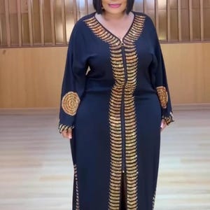 ラインストーン刺繍入りの高級ブラックカフタン、曲線美のアフリカウェディングゲストドレスBubu、プラスサイズの花嫁の母の衣装、パーティー誕生日