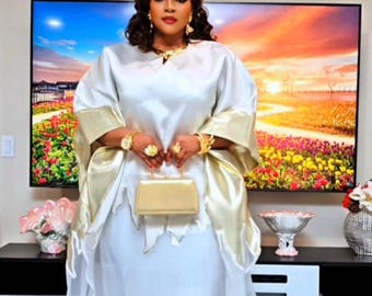 White African Bubu Brocade Dress Wedding Guest Attire Nigerian Engagement Ceremony Party Birthday Reception Anniversary Mikado Kaftan 2-Pc