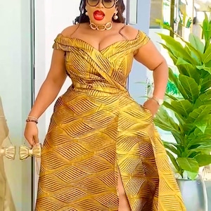 gold metallic dress plus size Plus Size Wavy Metallic Maxi Dress – 2020AVE main image 0