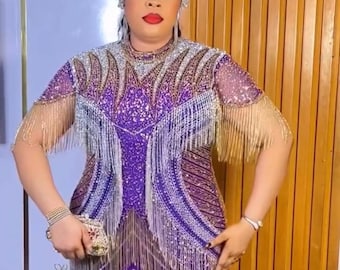 purple fringe dress plus size Jalioing Sequin Fringe Cami Dress for Women Plus Size Dresses Party  Sleeveless Sparkly Slim Tassel Sundress (Large, Purple)