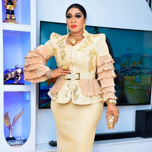 Gold Sequin Wedding Guest 2 Piece Skirt + Top Peplum Ruffle, Plus Size Mother of Bride Birthday Anniversary Dinner Party Grad Ceremony Gala