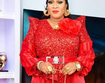 Plus Size Red Sequin Mother of The Bride Dress A-Line Maxi Long Pleats Peplum Wedding Cocktail Birthday Party Bridal Reception Anniversary