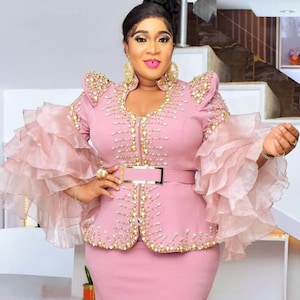 Ruffle Sleeve Wedding Guest Outfit Mother of The Bride Women&#39;s Embellished 2 Piece Suit Party Birthday Anniversary Photoshoot Reception Grad