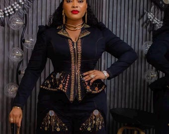 Plus Size Jeans Outfit: Strass Denim & Karo Zweiteiler, Curvy Fit Baumwolle