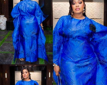 Vestido caftán de brocado azul con flor 3D desmontable, estilo africano, ideal para invitadas de boda, ceremonias de compromiso, graduación, cócteles y cenas de cumpleaños.