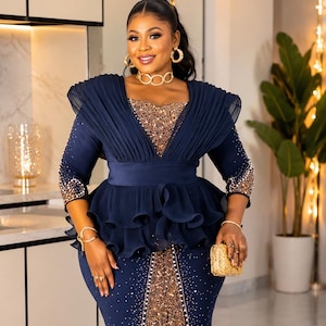 blue peplum dress plus size Formal plus size peplum dresses with sleeves