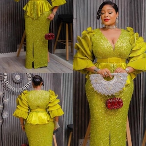 Sequin Wedding Guest Dress Peplum Ruffle, Plus Size Mother of The Bride Outfit, Party Birthday Photoshoot Gala Dinner Cocktail Anniversary