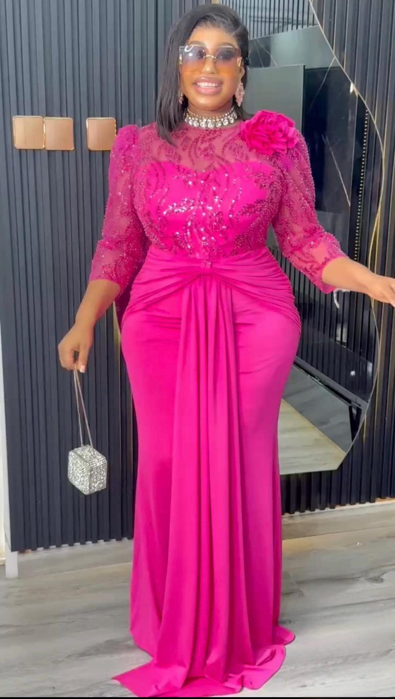 Fuchsia Maxi Dress Satin