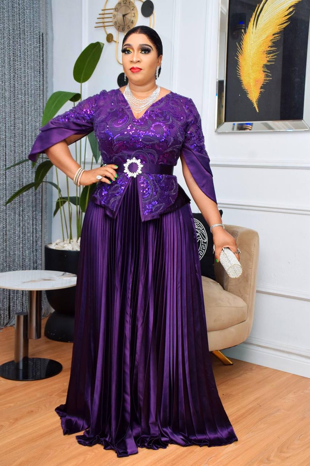 Vestido de festa de casamento plus size com lantejoulas, vestido