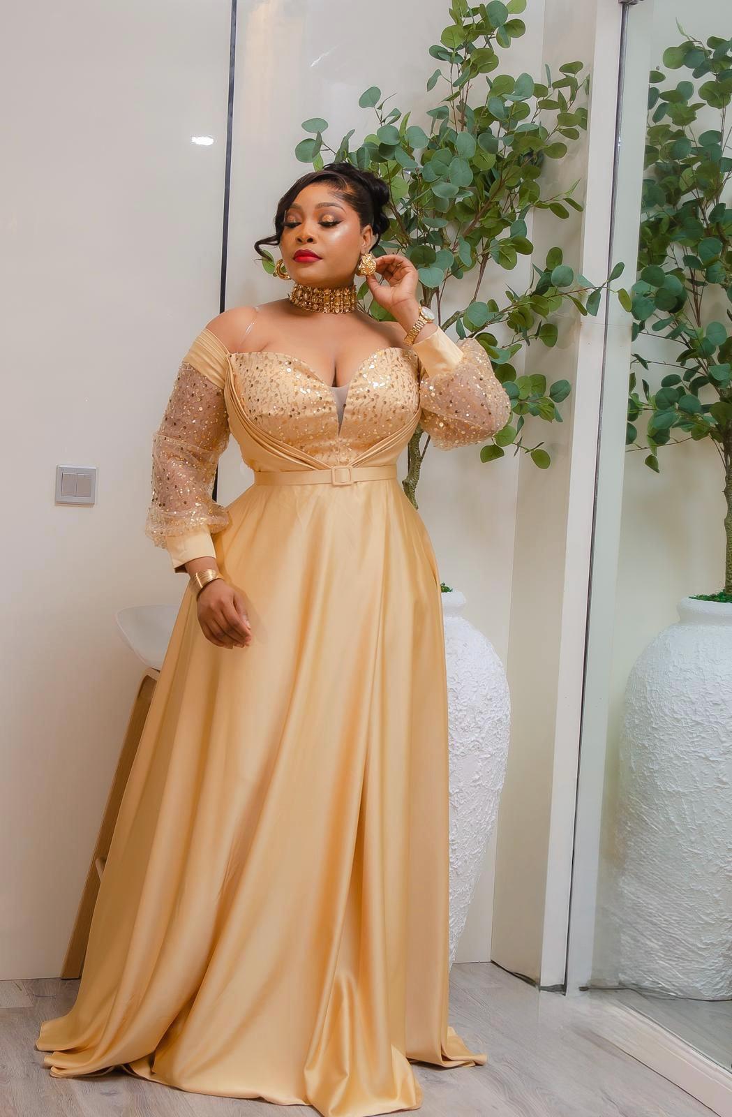 rose gold dress off the shoulder Azazie Saige