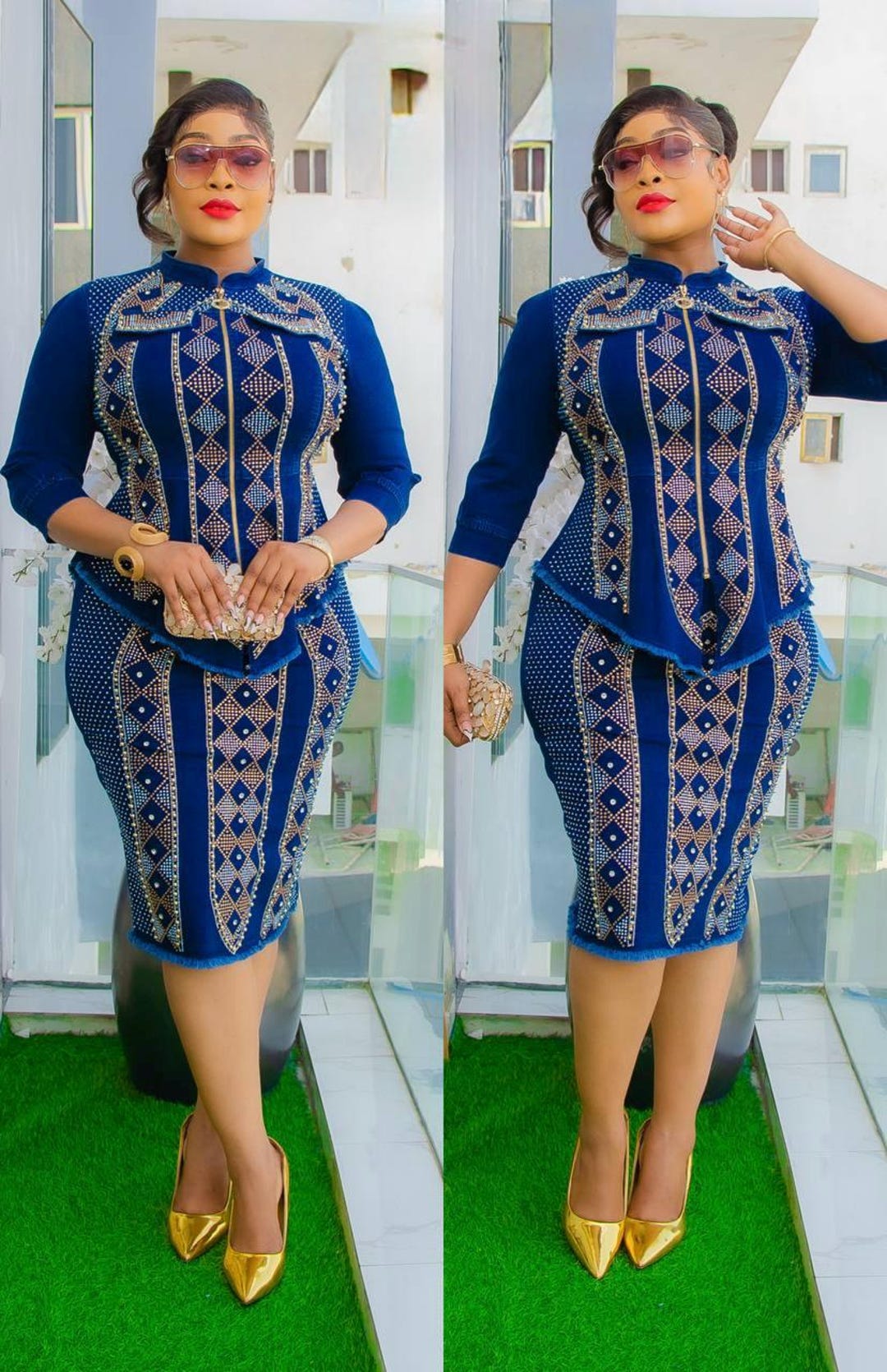 Denim and Diamonds Jeans Piece Set, Rhinestone Curvy Stretch