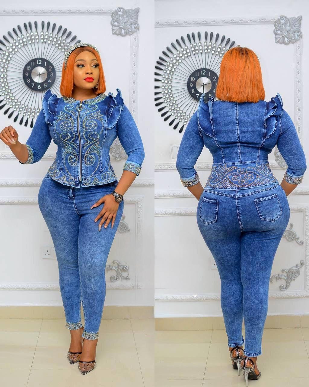 Ruffle Denim and Diamonds 2 Piece Outfit Curvy Stretch Jeans ...