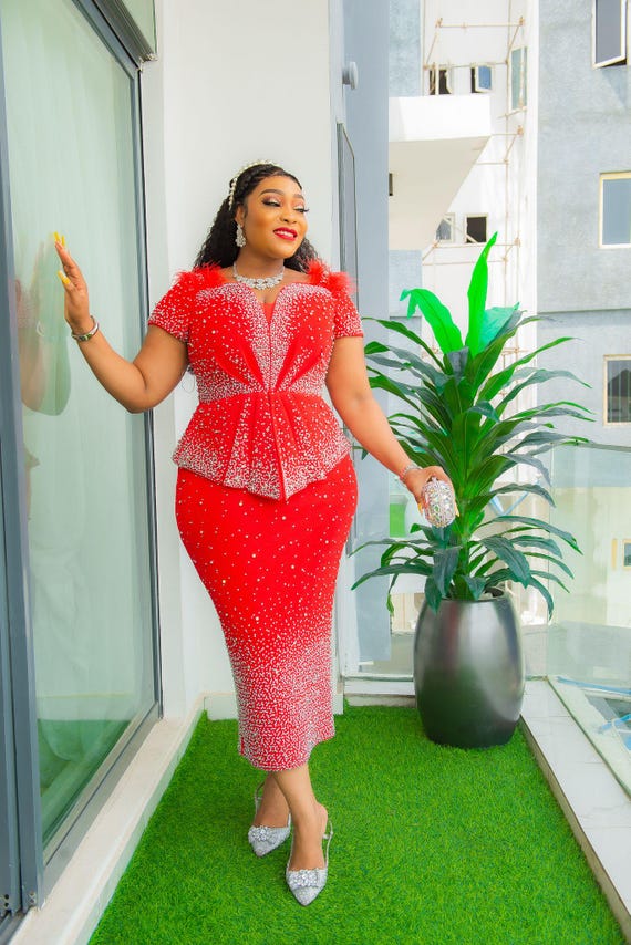 Red Embellished Wedding Guest Dress Peplum Feather, Mother of the Bride Plus Size Anniversary Photoshoot Gala Birthday Party Cocktail Dinner