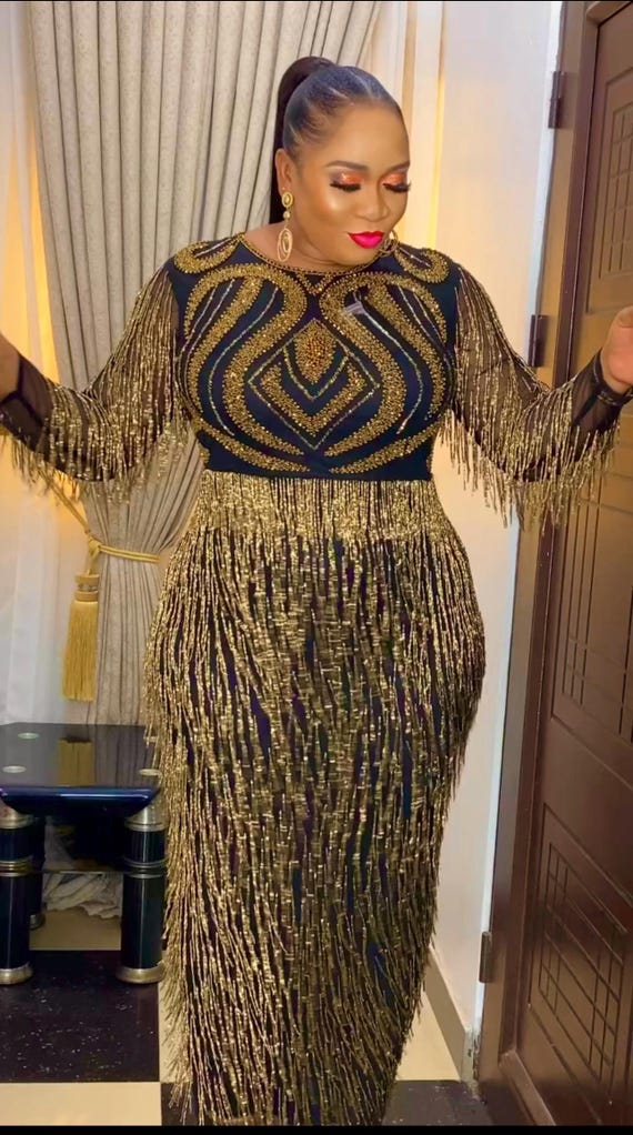 Gold Beaded Flapper Dress Crystal Fringe Plus Size Mother of Bride  Reception Gatsby Prom Wedding Guest Birthday Cocktail Gala Photoshoot