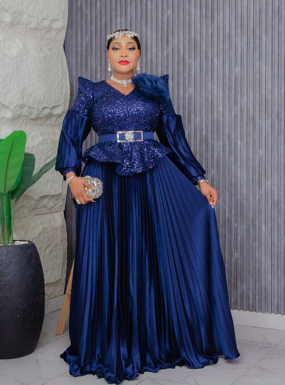 Plus Size Sequin Wedding Guest Dress Pleats Peplum Mother of the