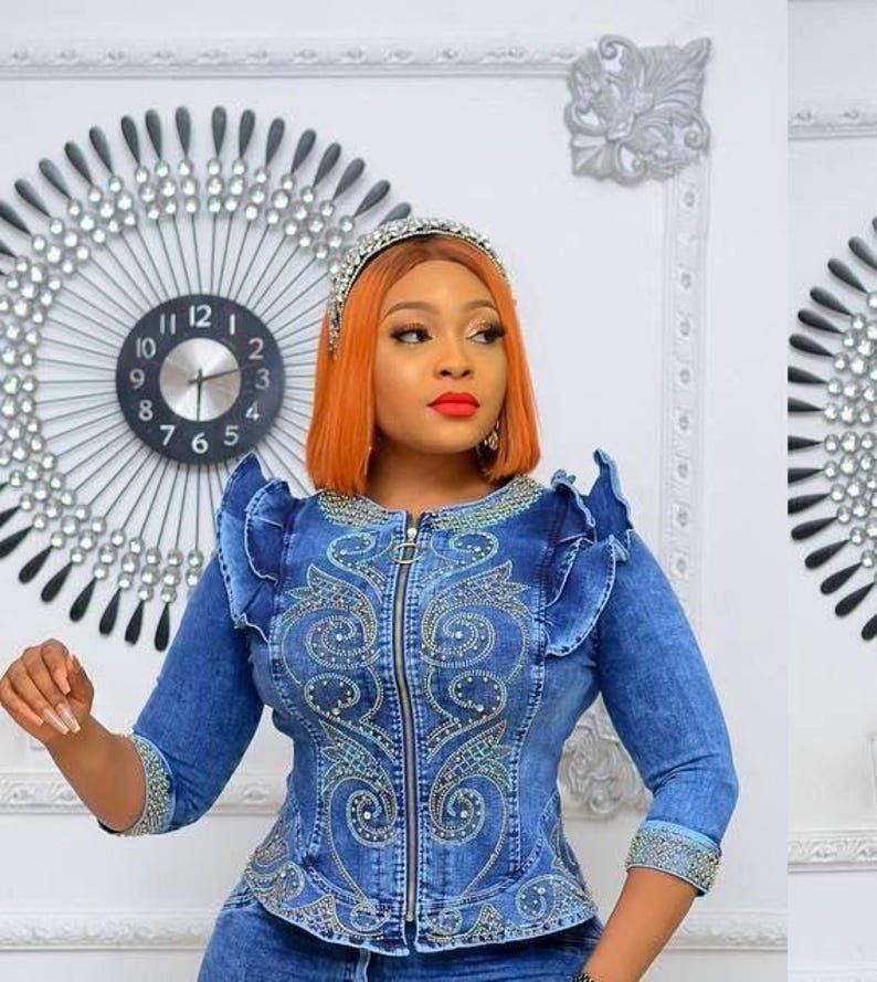 Ruffle Denim and Diamonds 2 Piece Outfit Curvy Stretch Jeans ...