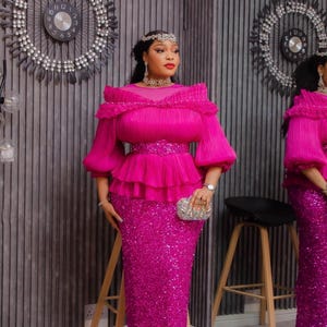 Sequin Wedding Guest Dress Ruffle Peplum, Curvy Plus Mother of The Groom Outfit, Party Birthday Photoshoot Gala Dinner Cocktail Anniversary