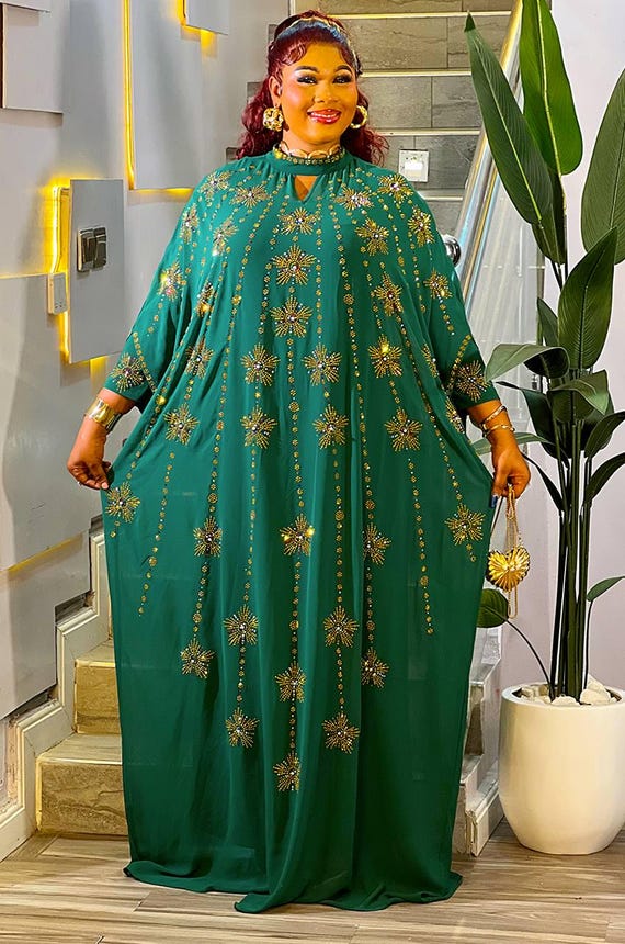 Green Kaftan Rhinestone Dress, Mother of the Bride Wedding Guest Party Birthday Anniversary Cocktail Gala Reception Engagement Ceremony