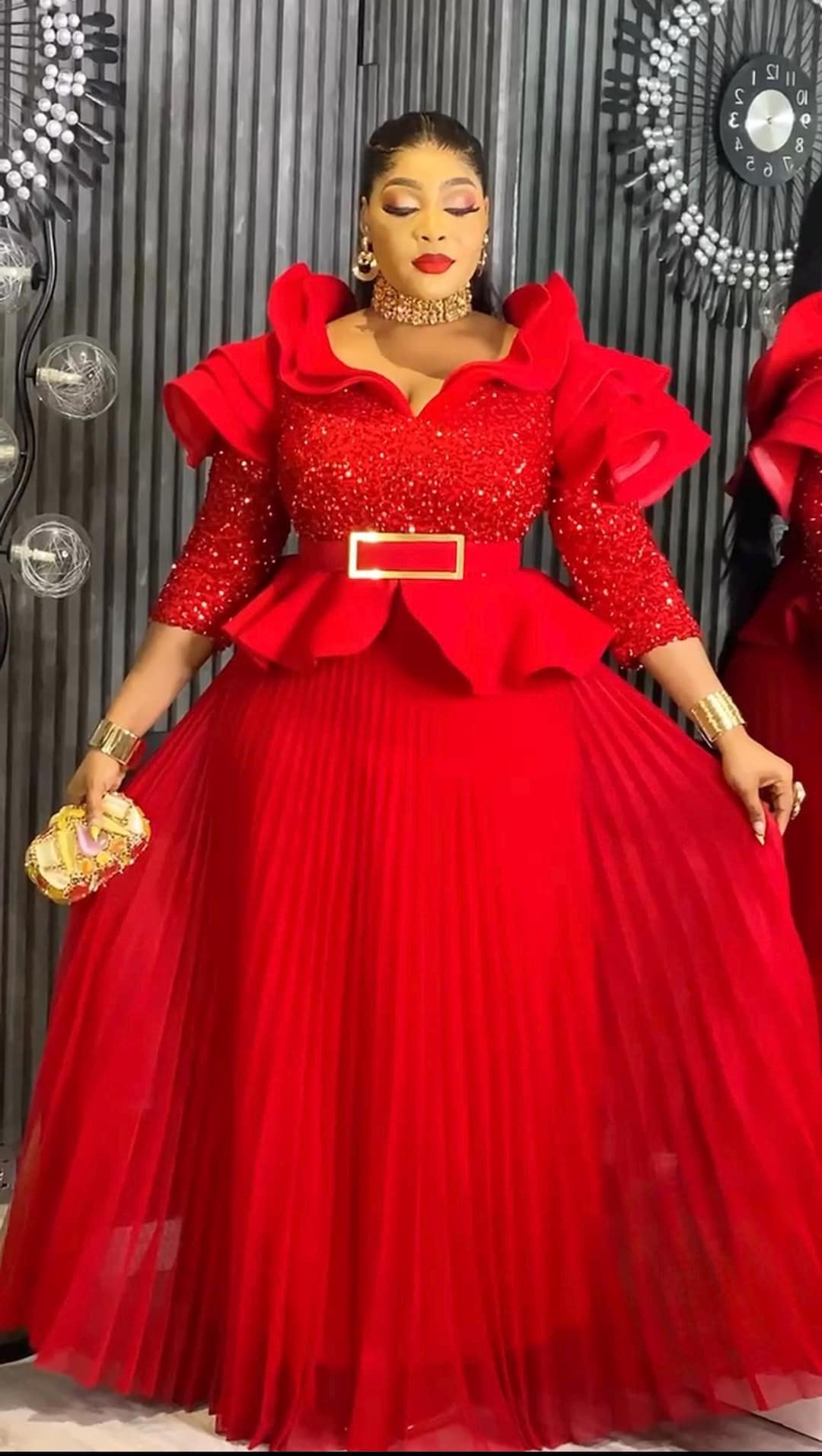 Vestido de invitada de boda con lentejuelas rojas, peplum, vestido