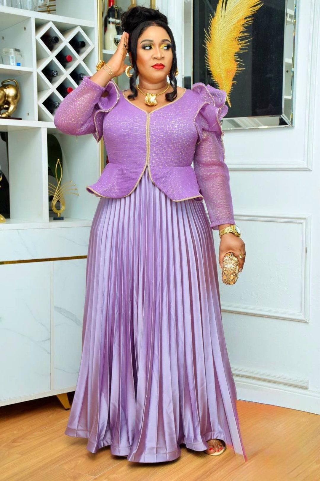 Purple Wedding Guest Dress Ruffles Peplum, Plus Size Mother of the