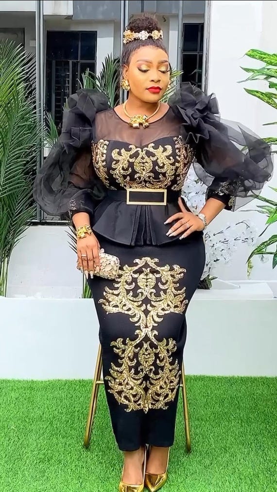 Black Sequin Wedding Guest Dress Ruffle Peplum Mother of Bride