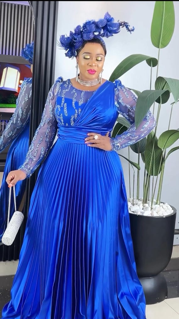 Blue Beaded Wedding Guest Dress Maxi, Plus Size Mother of Bride A