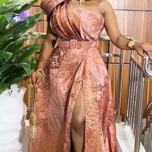 Enaxlad Guldbrokad Utsvängd Maxiklänning Bröllopsgäst A-linjeformad Klänning till Brudens Mor Plus Size, Födelsedagsfest Gala Jubileumsmottagning Orange