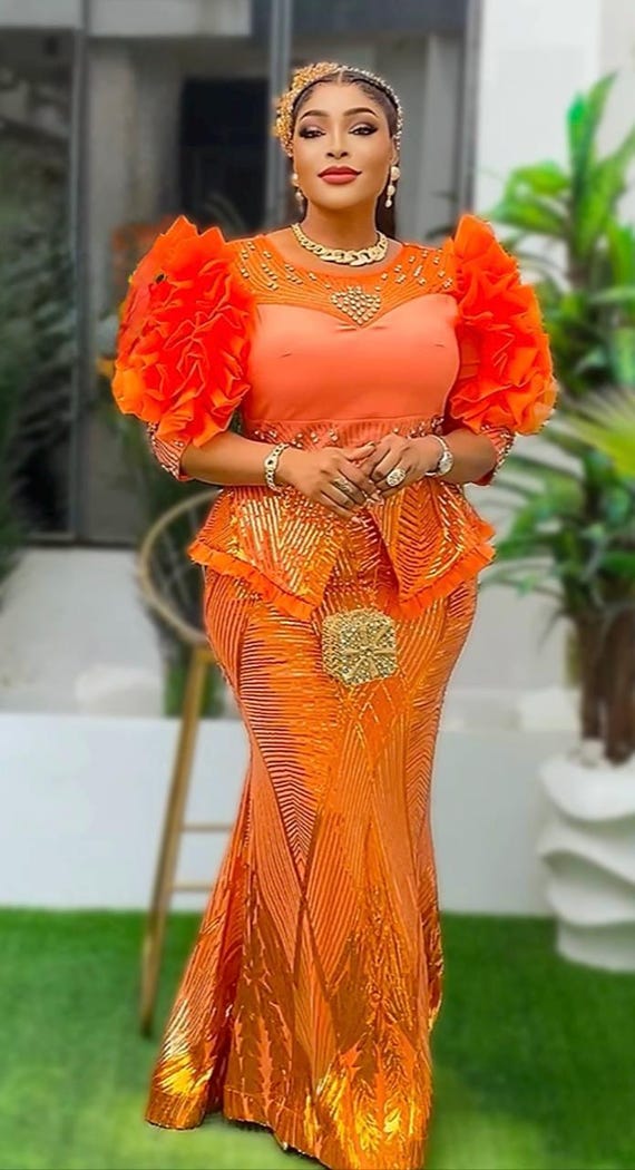 Orange Ruffle Wedding Guest Mermaid Dress Sequin, Plus Size Mother of Bride  Gown Peplum Birthday Party Reception Celebrant Photo Cocktail - Etsy Ireland