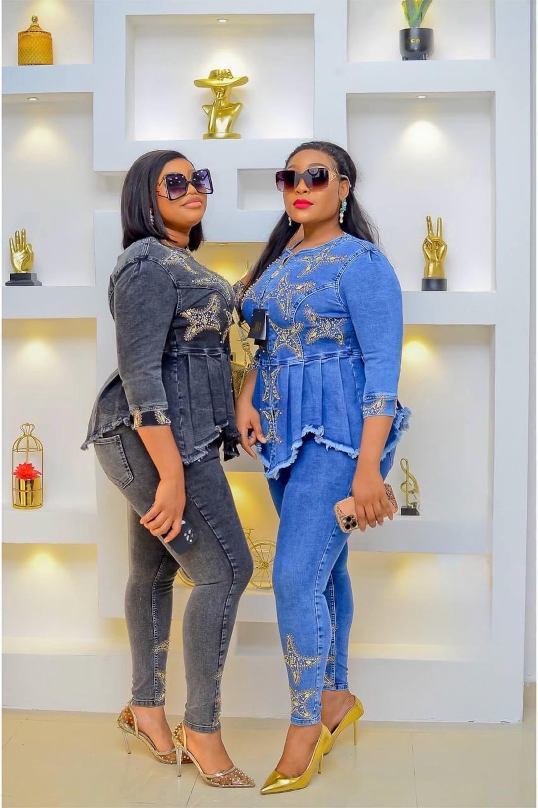 Denim and Diamonds Party Jeans Plus Size Piece Set, Rhinestone