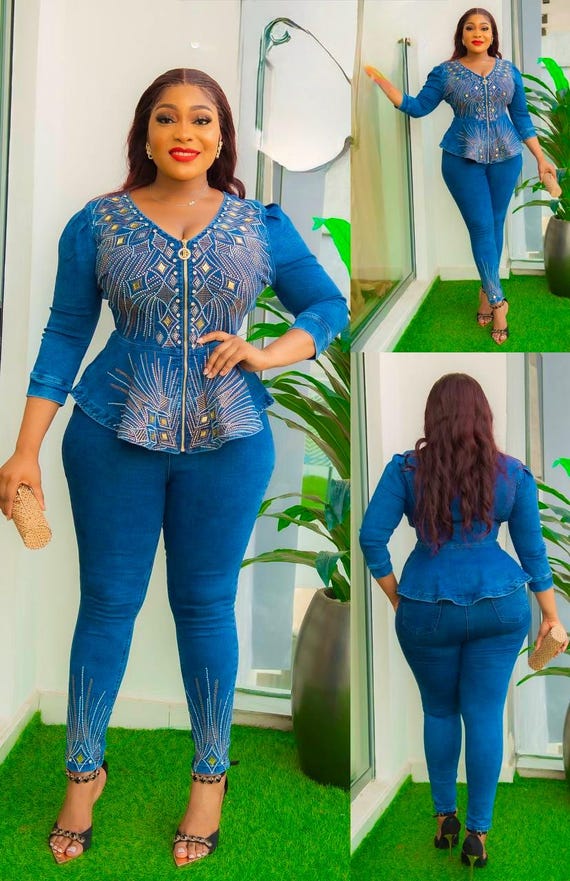 Curvy Denim and Diamonds Outfit Piece, Rhinestone Plus Size
