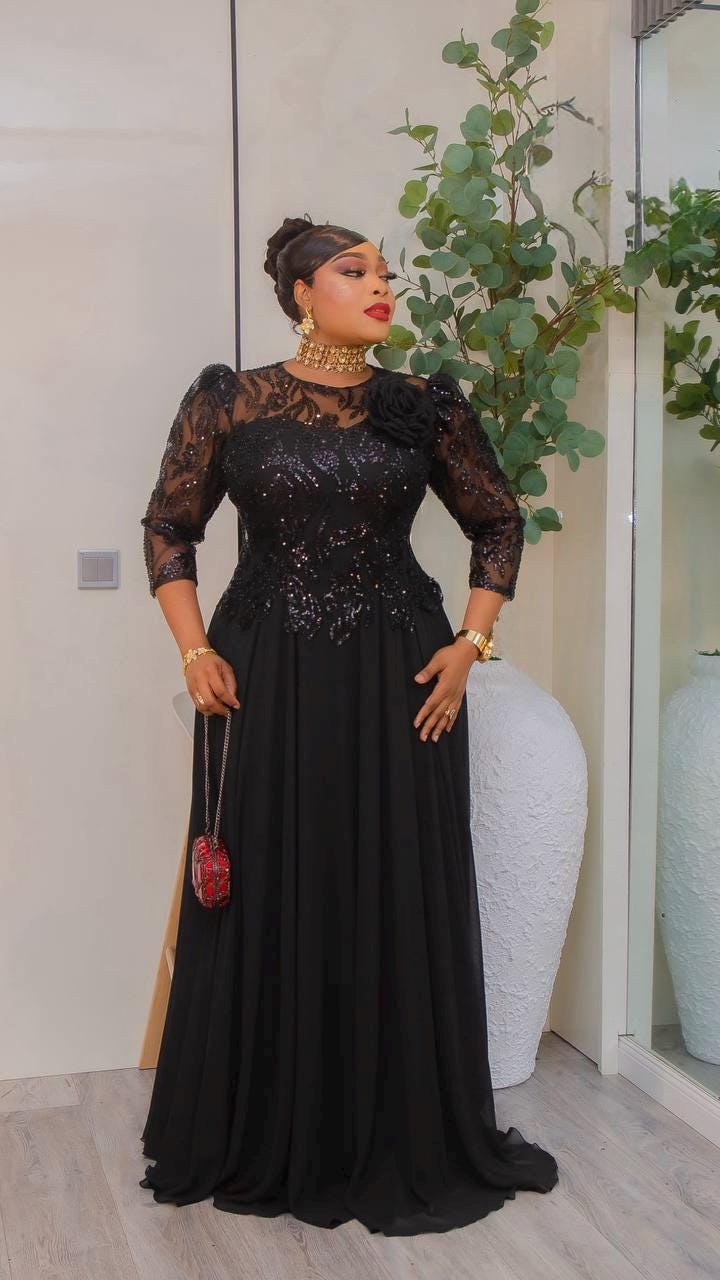 Long Sleeve Black Sequin Gown - Etsy