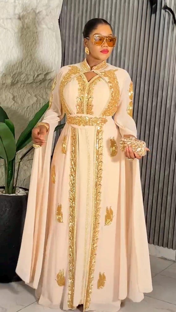 Gold Beaded Kaftan Mother of the Bride Piece Dress Wedding Guest