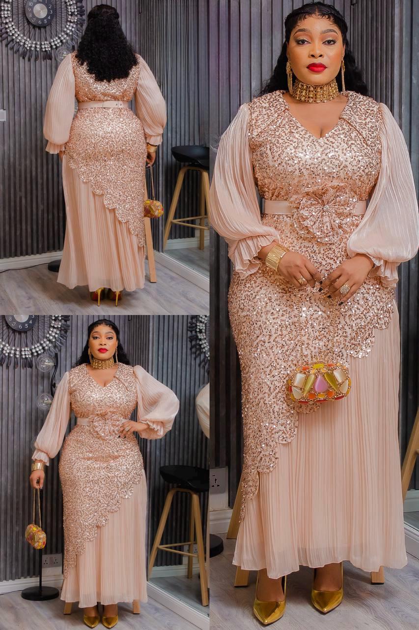 Plus Pailletten Mutter des Bräutigams Kleid Rosette Bischof Ärmel Hochzeitsgast Outfit Geburtstagsparty Cocktail Dinner Brautfoto Asymmetrisch Maxi