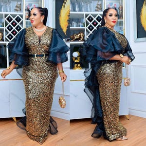 Sequin Wedding Guest Dress Fishtail Ruffle Plus Size Mother of The Bride Mermaid Gown Birthday Anniversary  Dinner Party Cocktail Graduation