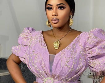 Plus Size Mother of The Bride A-Line Gown, Formal Wedding Guest Dress Lilac Brocade Evening Wear Birthday Party Anniversary Reception Grad