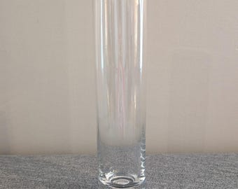 Krosno Clear Cylindrical 9 3/4" Vase with Controlled Bubble Base, VGC