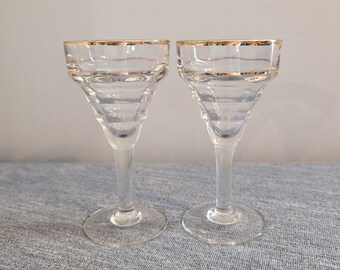 Pair of Antique French Dessert/Cordial Glasses with Gold Rim