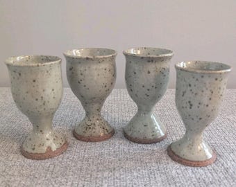 Tall Green/Grey Speckled Stoneware Egg Cups, Set of 4, EUC
