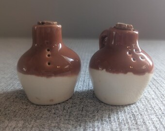 Pair of Vintage Jug-Shaped Salt and Pepper Shakers with Cork Stoppers, VGC
