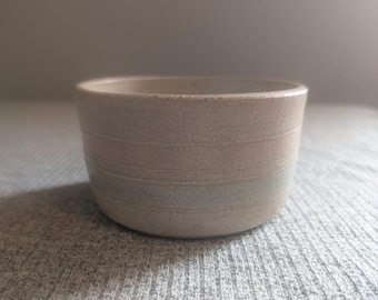 Small Salt Glaze Pottery Trinket Bowl, Pink/Green Striped, 4" D Signed & EUC