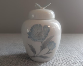 Ceramic Ginger Jar with Cornflower Theme and Butterfly Lid, EUC