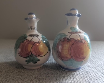 Ceramic Italian Oil & Vinegar Decanters with Stopper, Fruit Themed, VGC