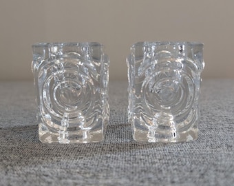 Pair of Riihimäki / Riihimäen "Rengas" Reversible Glass Candle Holders