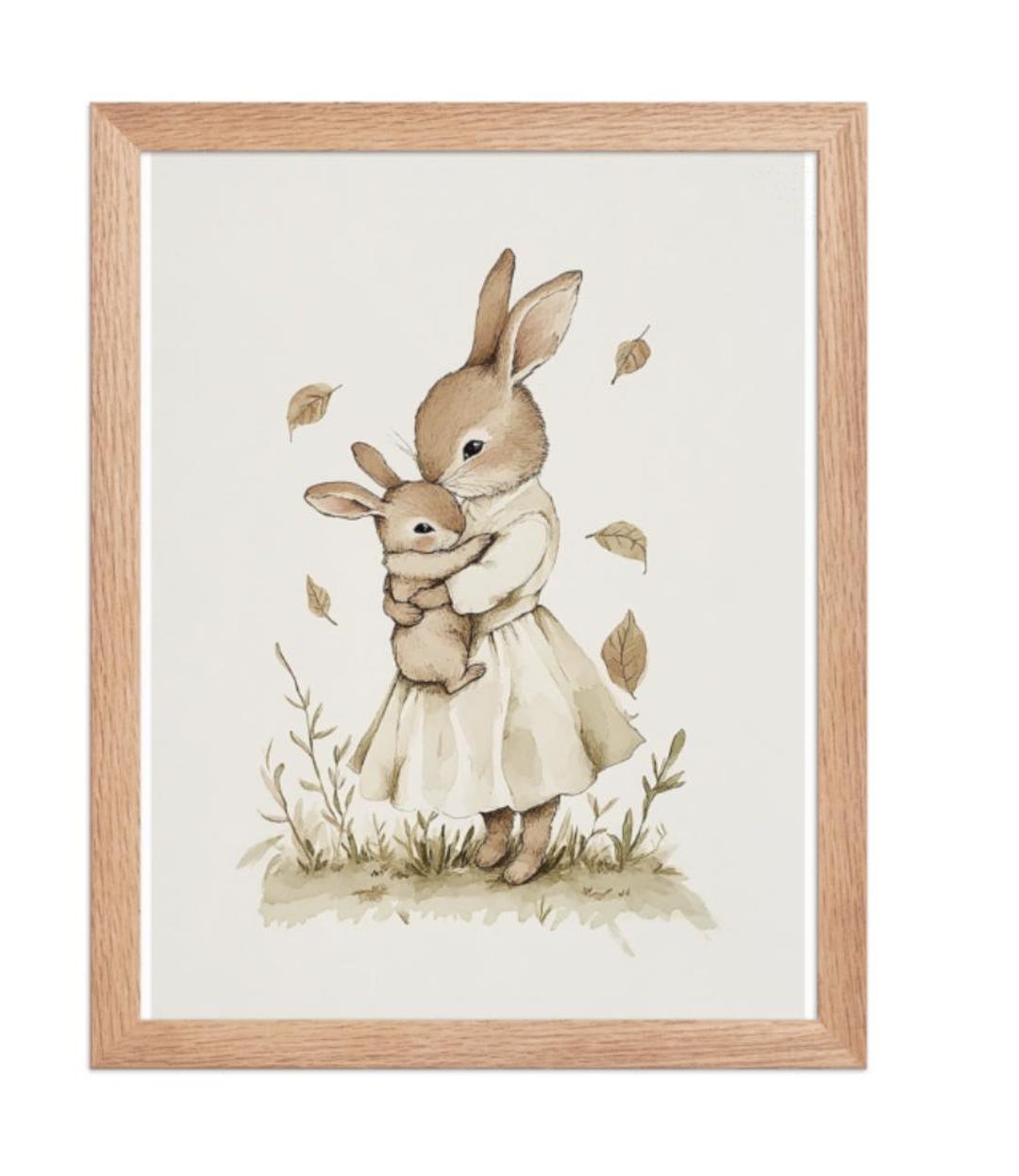 Vintage Cottage-style Mother Rabbit Hugging Child Digital Print ...