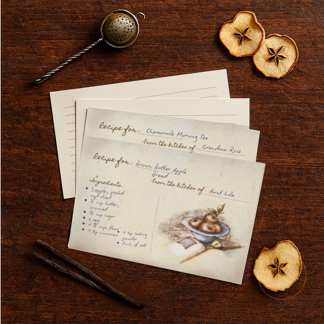 Printable Recipe Card Set: Illustrated Pantry Notes (A4 + US Letter ...