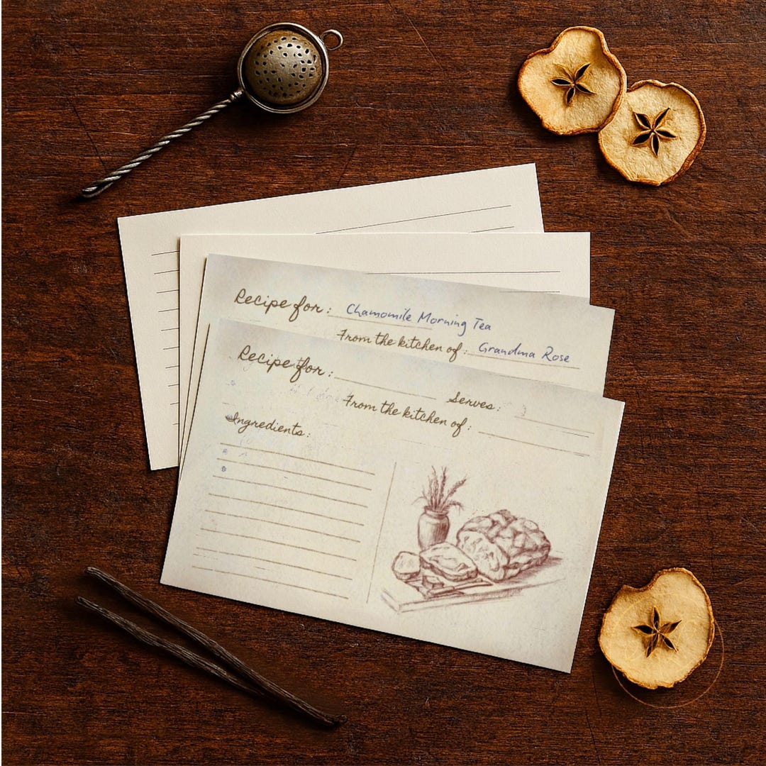 Printable 4x6 Recipe Card Set | Hand-drawn for Memory Rituals ...