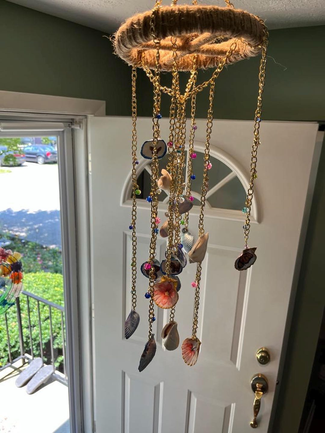 Decoupaged Sea Shells Hung on a Mobile, Gold Chains, Beads - Etsy