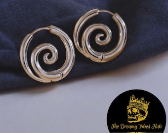 Silver Spiral Earrings, Spiral Hoop Earrings, Fake Gauge Earrings, Y2k Spiral Earrings, Modern Spiral Earrings Gift For Her
